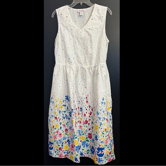 Vintage Lanz of Salzburg Sleeveless White Color Pop Floral Midi Dress - Picture 2 of 6